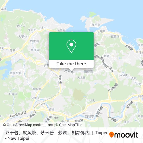 豆干包、魷魚焿、炒米粉、炒麵。劉銘傳路口地圖