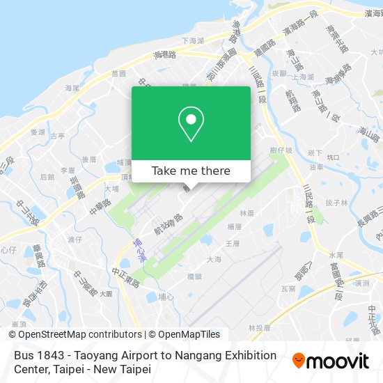 Bus 1843 - Taoyang Airport to Nangang Exhibition Center map