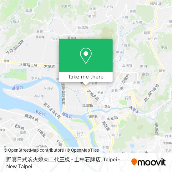 野宴日式炭火燒肉二代王樣 - 士林石牌店 map