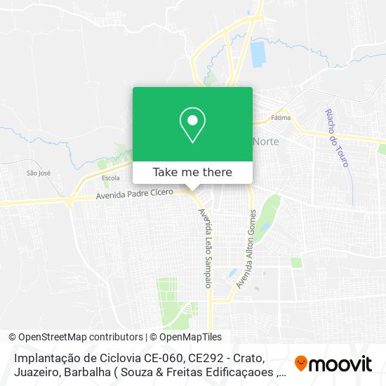 Mapa Implantação de Ciclovia CE-060, CE292 - Crato, Juazeiro, Barbalha