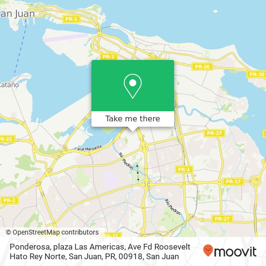 Mapa de Ponderosa, plaza Las Americas, Ave Fd Roosevelt Hato Rey Norte, San Juan, PR, 00918