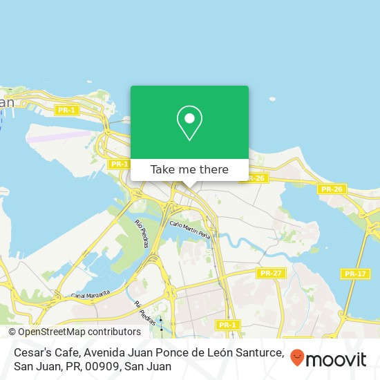 Mapa de Cesar's Cafe, Avenida Juan Ponce de León Santurce, San Juan, PR, 00909