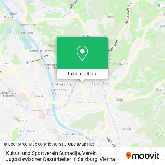 Kultur- und Sportverein Sumadija, Verein Jugoslawischer Gastarbeiter in Salzburg map