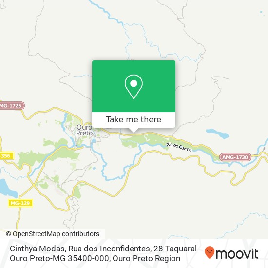 Mapa Cinthya Modas, Rua dos Inconfidentes, 28 Taquaral Ouro Preto-MG 35400-000