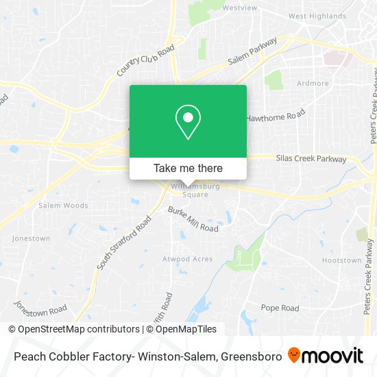 Peach Cobbler Factory- Winston-Salem map
