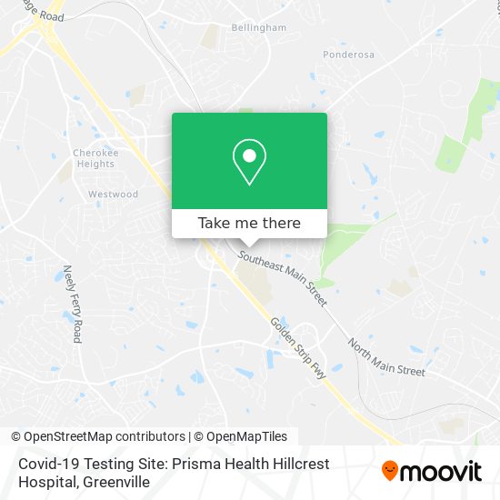 Covid-19 Testing Site: Prisma Health Hillcrest Hospital map