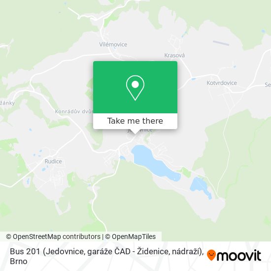 Карта Bus 201 (Jedovnice, garáže ČAD - Židenice, nádraží)