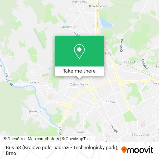 Bus 53 (Královo pole, nádraží - Technologický park) map