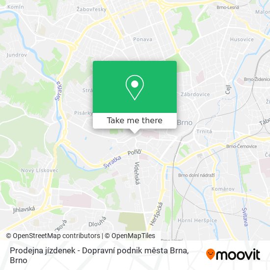 Карта Prodejna jízdenek - Dopravní podnik města Brna