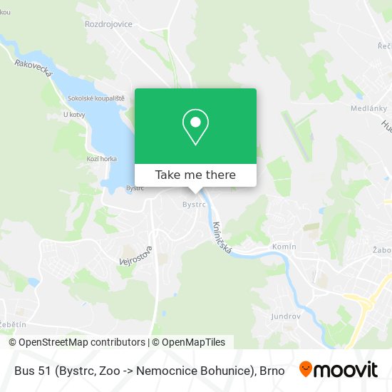 Bus 51 (Bystrc, Zoo -> Nemocnice Bohunice) map