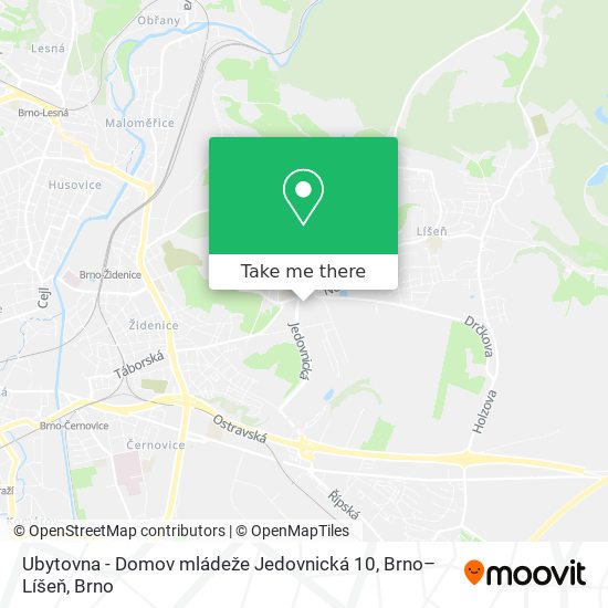 Ubytovna - Domov mládeže Jedovnická 10, Brno–Líšeň map