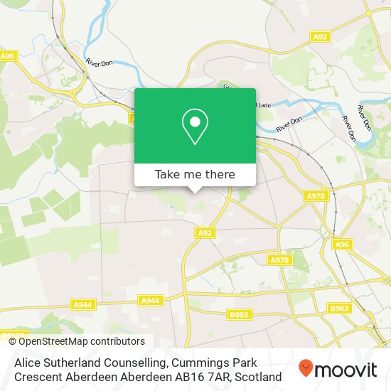 Alice Sutherland Counselling, Cummings Park Crescent Aberdeen Aberdeen AB16 7AR map