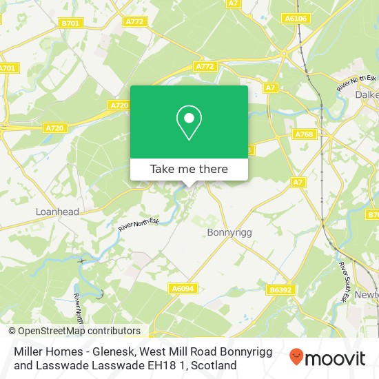Miller Homes - Glenesk, West Mill Road Bonnyrigg and Lasswade Lasswade EH18 1 map