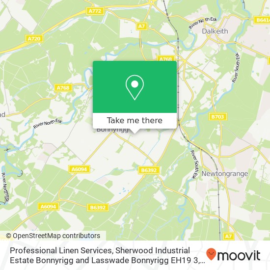 Professional Linen Services, Sherwood Industrial Estate Bonnyrigg and Lasswade Bonnyrigg EH19 3 map