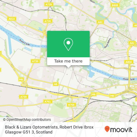 Black & Lizars Optometrists, Robert Drive Ibrox Glasgow G51 3 map