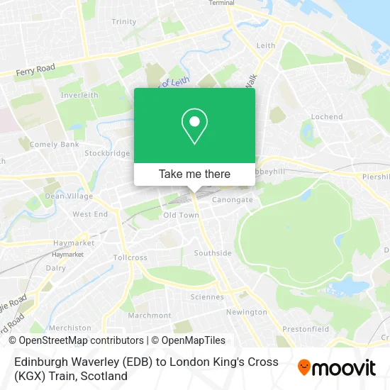 Edinburgh Waverley (EDB) to London King's Cross (KGX) Train map