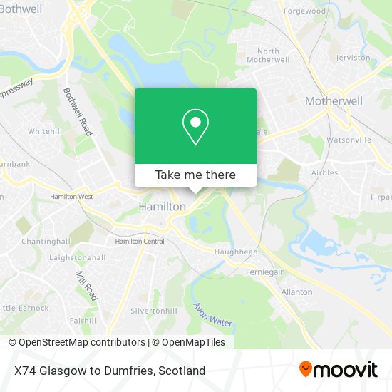 X74 Glasgow to Dumfries map