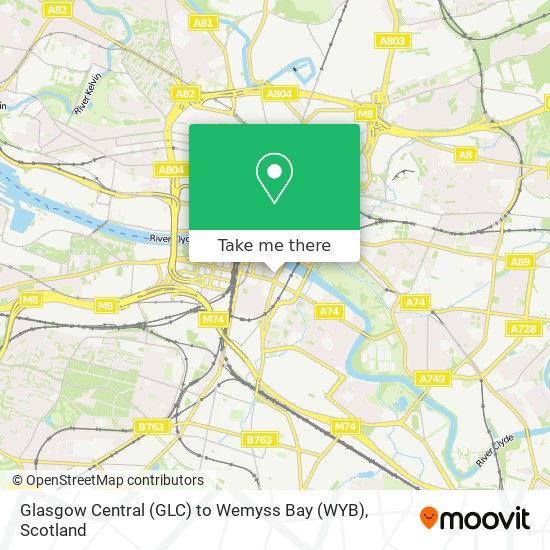 Glasgow Central (GLC) to Wemyss Bay (WYB) map