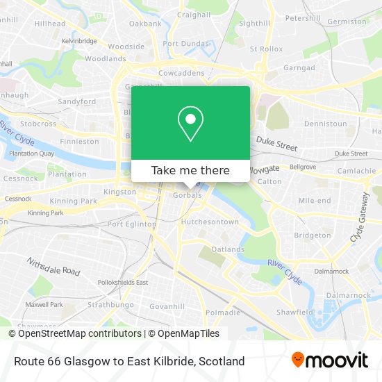 Route 66 Glasgow to East Kilbride map