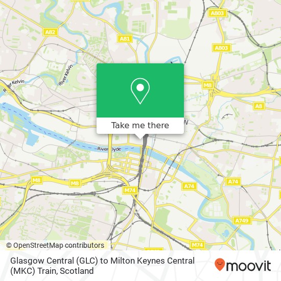 Glasgow Central (GLC) to Milton Keynes Central (MKC) Train map