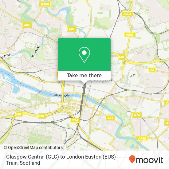 Glasgow Central (GLC) to London Euston (EUS) Train map