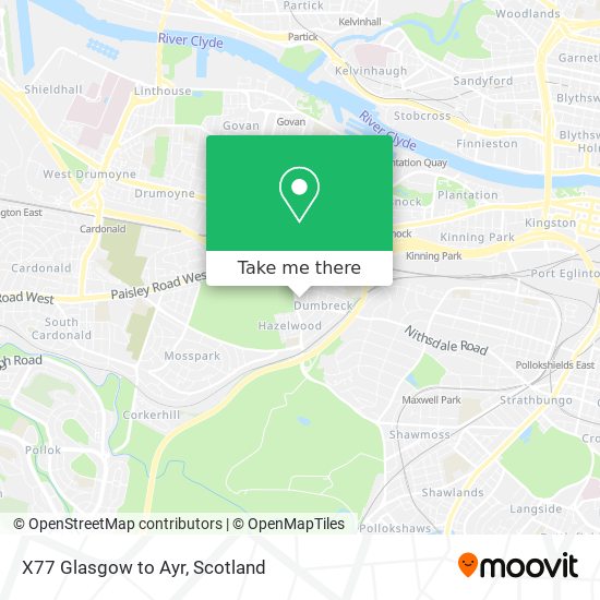 X77 Glasgow to Ayr map