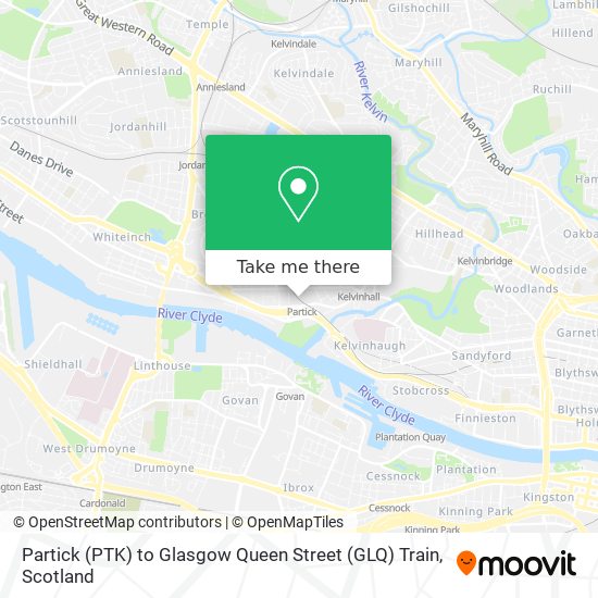 Partick (PTK) to Glasgow Queen Street (GLQ) Train map