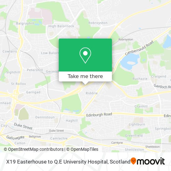 X19 Easterhouse to Q.E University Hospital map