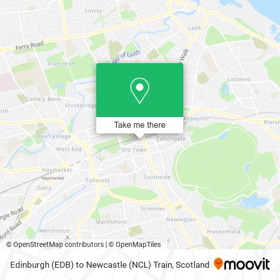 Edinburgh (EDB) to Newcastle (NCL) Train map