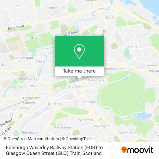 Edinburgh Waverley Railway Station (EDB) to Glasgow Queen Street (GLQ) Train map