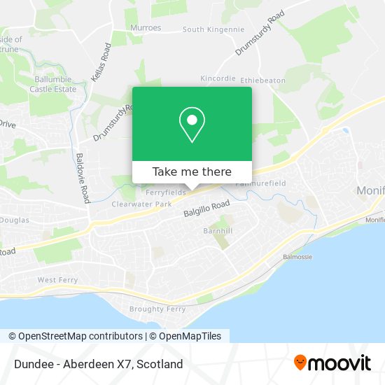 Dundee - Aberdeen X7 map