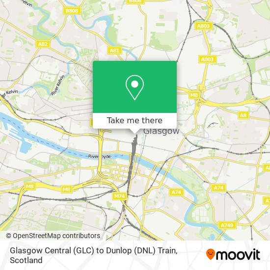 Glasgow Central (GLC) to Dunlop (DNL) Train map