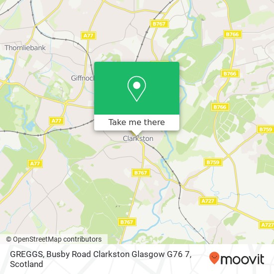 GREGGS, Busby Road Clarkston Glasgow G76 7 map
