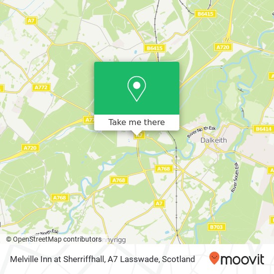 Melville Inn at Sherriffhall, A7 Lasswade map