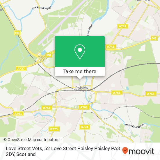 Love Street Vets, 52 Love Street Paisley Paisley PA3 2DY map
