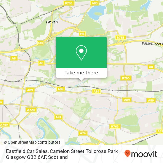 Eastfield Car Sales, Camelon Street Tollcross Park Glasgow G32 6AF map