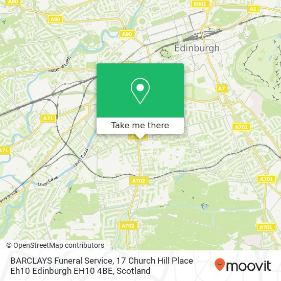 BARCLAYS Funeral Service, 17 Church Hill Place Eh10 Edinburgh EH10 4BE map