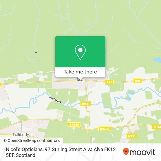 Nicol's Opticians, 97 Stirling Street Alva Alva FK12 5EF map
