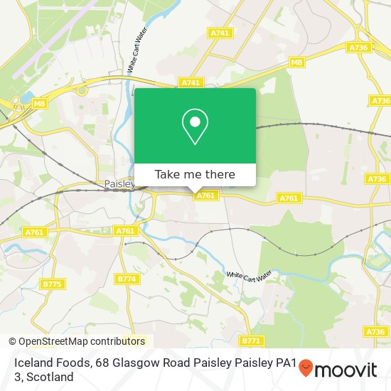 Iceland Foods, 68 Glasgow Road Paisley Paisley PA1 3 map