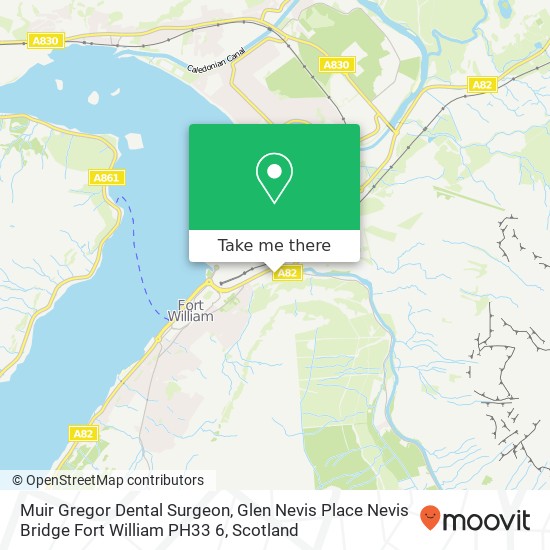 Muir Gregor Dental Surgeon, Glen Nevis Place Nevis Bridge Fort William PH33 6 map
