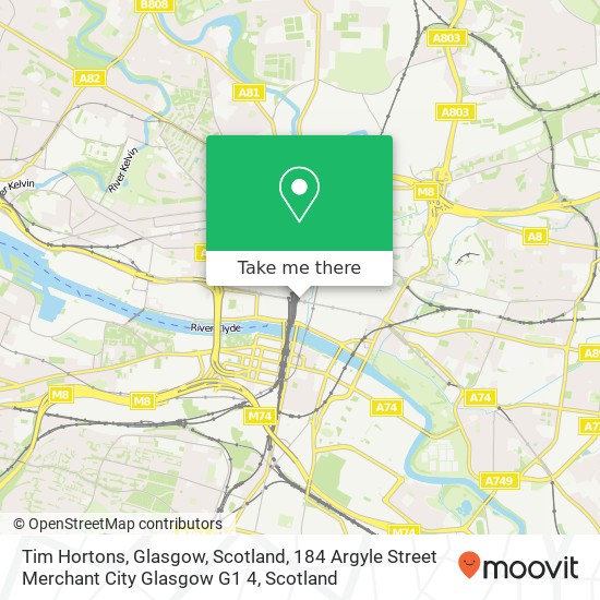 Tim Hortons, Glasgow, Scotland, 184 Argyle Street Merchant City Glasgow G1 4 map