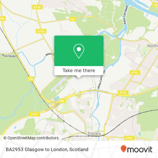 BA2953 Glasgow to London map