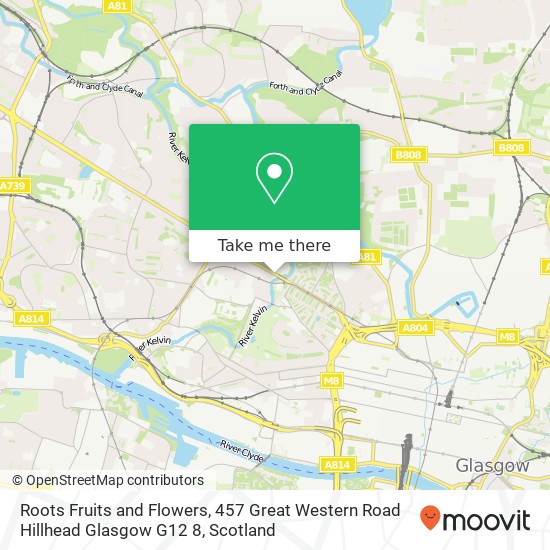 Roots Fruits and Flowers, 457 Great Western Road Hillhead Glasgow G12 8 map
