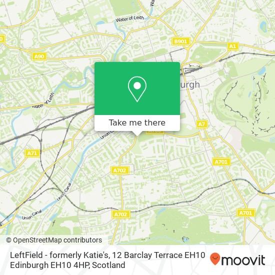 LeftField - formerly Katie's, 12 Barclay Terrace EH10 Edinburgh EH10 4HP map