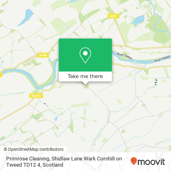 Primrose Cleaning, Shidlaw Lane Wark Cornhill on Tweed TD12 4 map