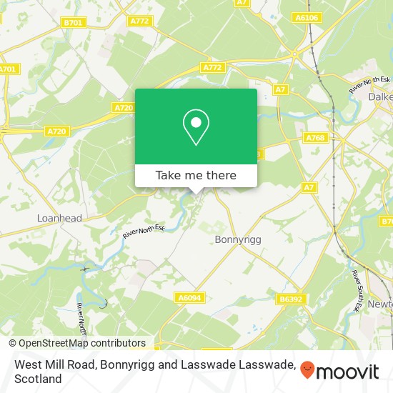 West Mill Road, Bonnyrigg and Lasswade Lasswade map