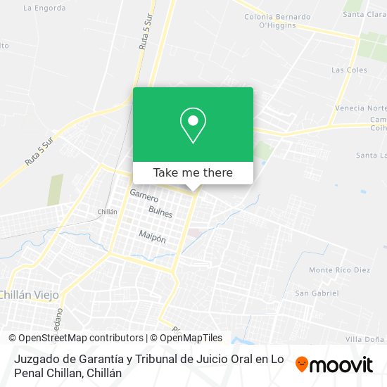 Juzgado de Garantía y Tribunal de Juicio Oral en Lo Penal Chillan map