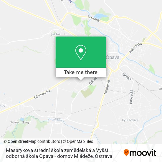Карта Masarykova střední škola zemědělská a Vyšší odborná škola Opava - domov Mládeže