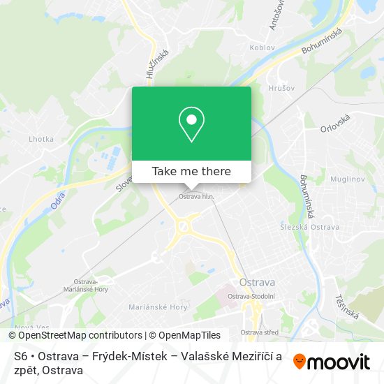 Карта S6 • Ostrava – Frýdek-Místek – Valašské Meziříčí a zpět