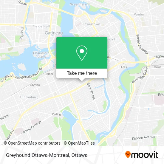 Greyhound Ottawa-Montreal map
